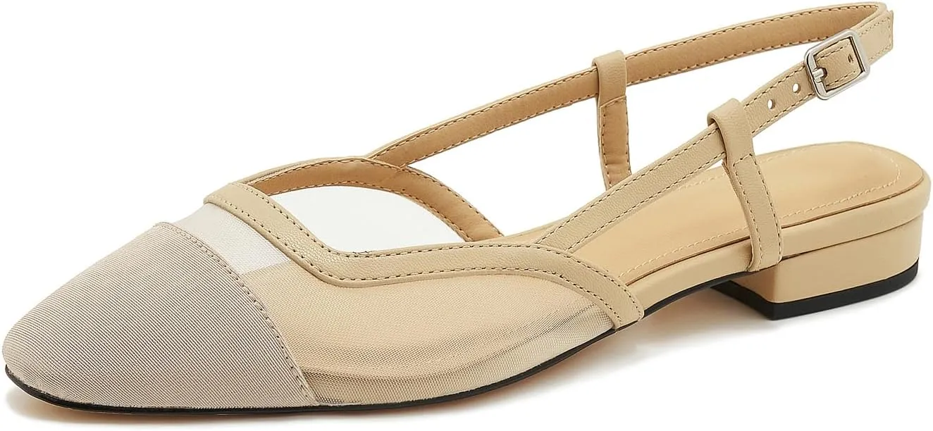Slingback Flats for Women Cap Toe Two Tone Flat Pumps Work Office Shoes