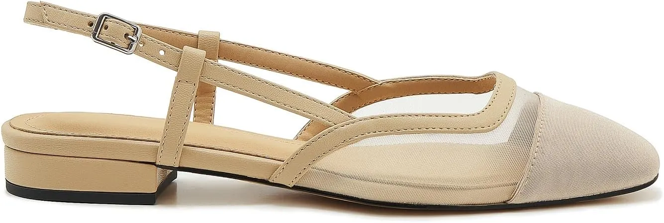 Slingback Flats for Women Cap Toe Two Tone Flat Pumps Work Office Shoes