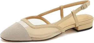 Slingback Flats for Women Cap Toe Two Tone Flat Pumps Work Office Shoes