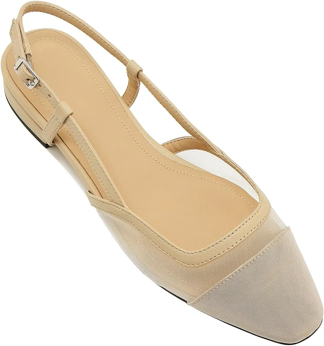 Slingback Flats for Women Cap Toe Two Tone Flat Pumps Work Office Shoes