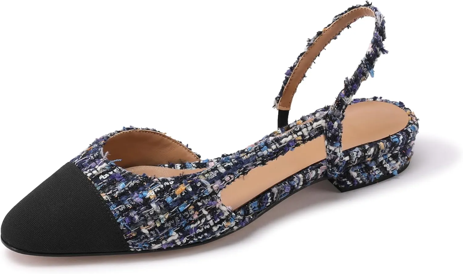 Slingback Flats for Women Sling Back Shoes Closed Toe Two Tone Low Heel Pumps Dressy Work Office Dress Shoes