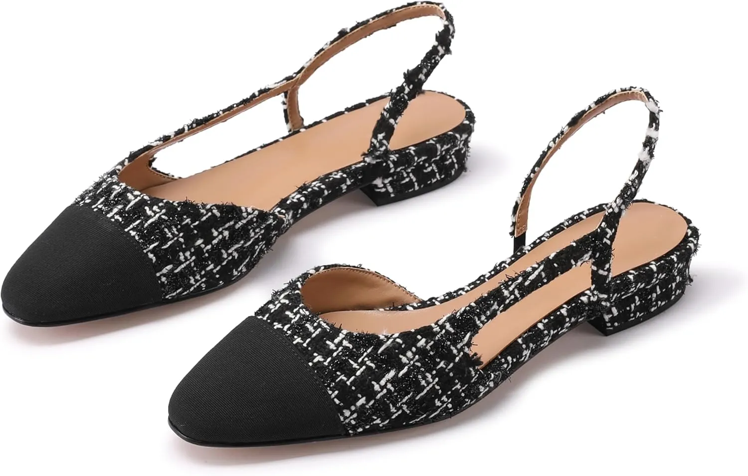 Slingback Flats for Women Sling Back Shoes Closed Toe Two Tone Low Heel Pumps Dressy Work Office Dress Shoes