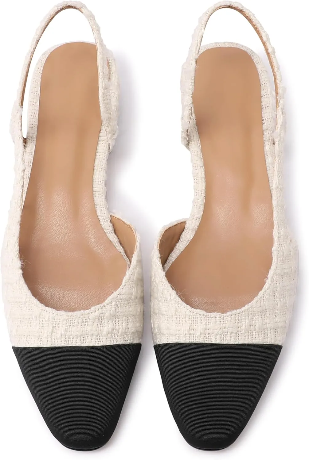 Slingback Flats for Women Sling Back Shoes Closed Toe Two Tone Low Heel Pumps Dressy Work Office Dress Shoes