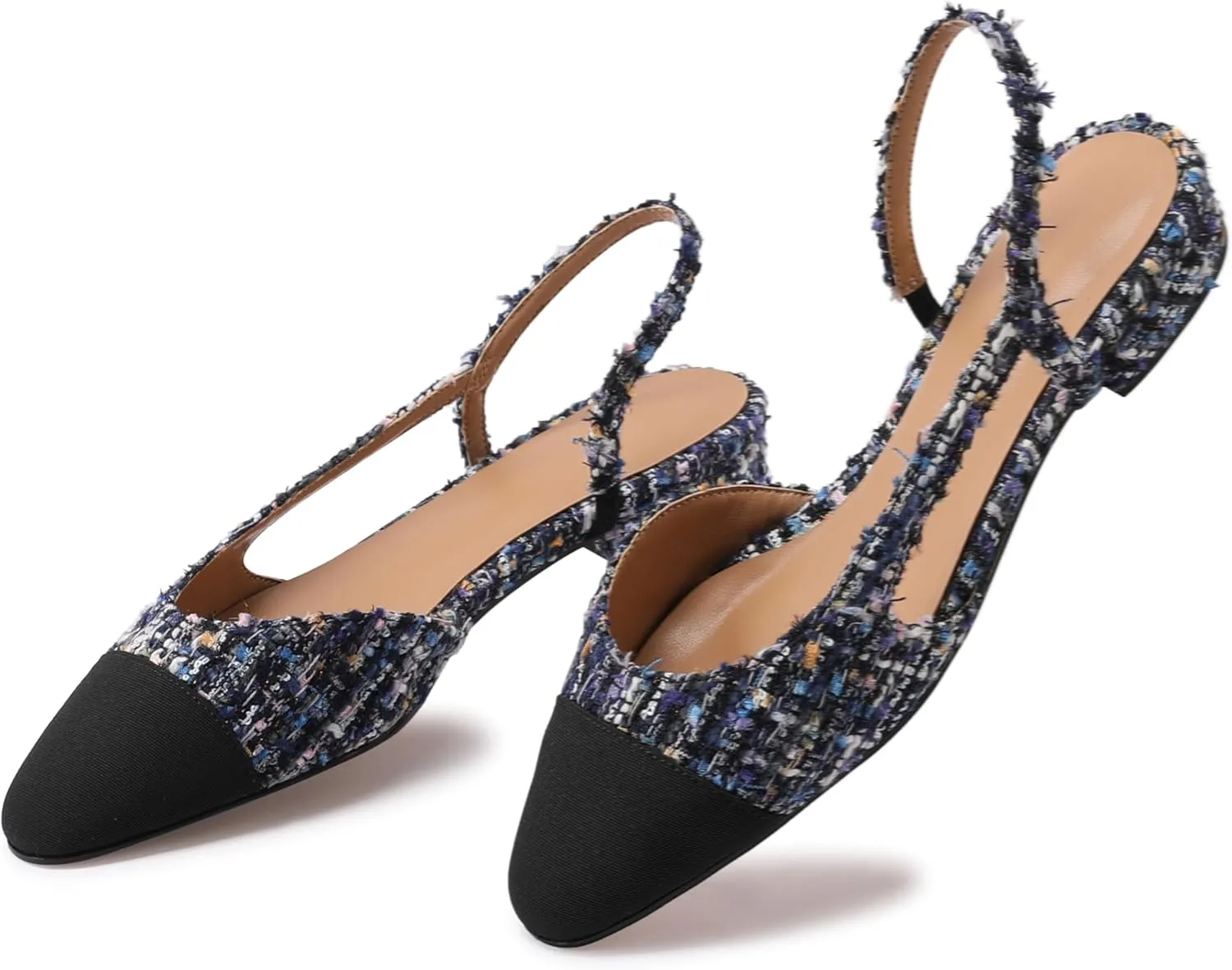 Slingback Flats for Women Sling Back Shoes Closed Toe Two Tone Low Heel Pumps Dressy Work Office Dress Shoes