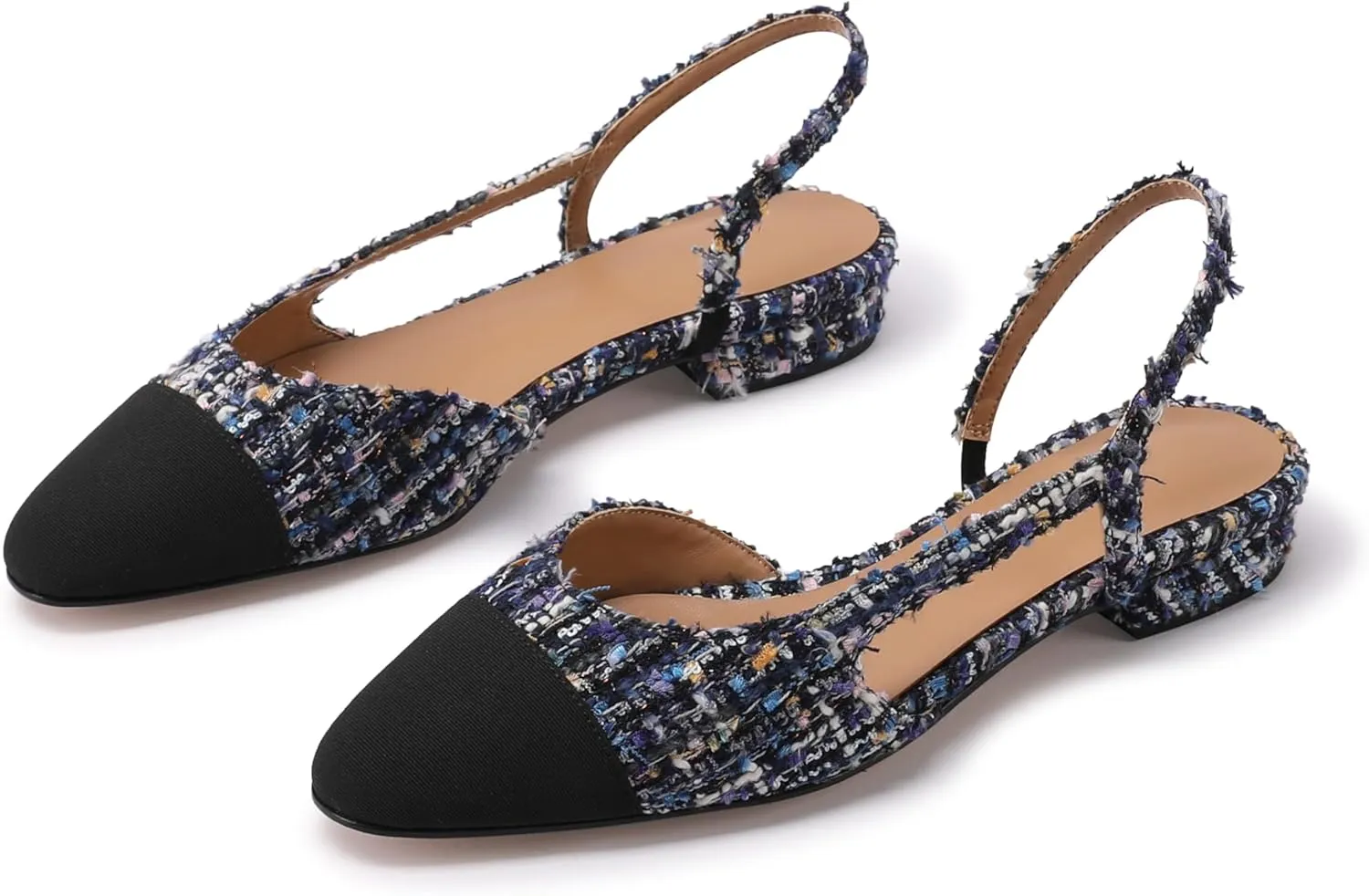 Slingback Flats for Women Sling Back Shoes Closed Toe Two Tone Low Heel Pumps Dressy Work Office Dress Shoes