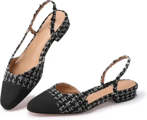 Slingback Flats for Women Sling Back Shoes Closed Toe Two Tone Low Heel Pumps Dressy Work Office Dress Shoes