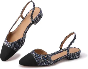 Slingback Flats for Women Sling Back Shoes Closed Toe Two Tone Low Heel Pumps Dressy Work Office Dress Shoes