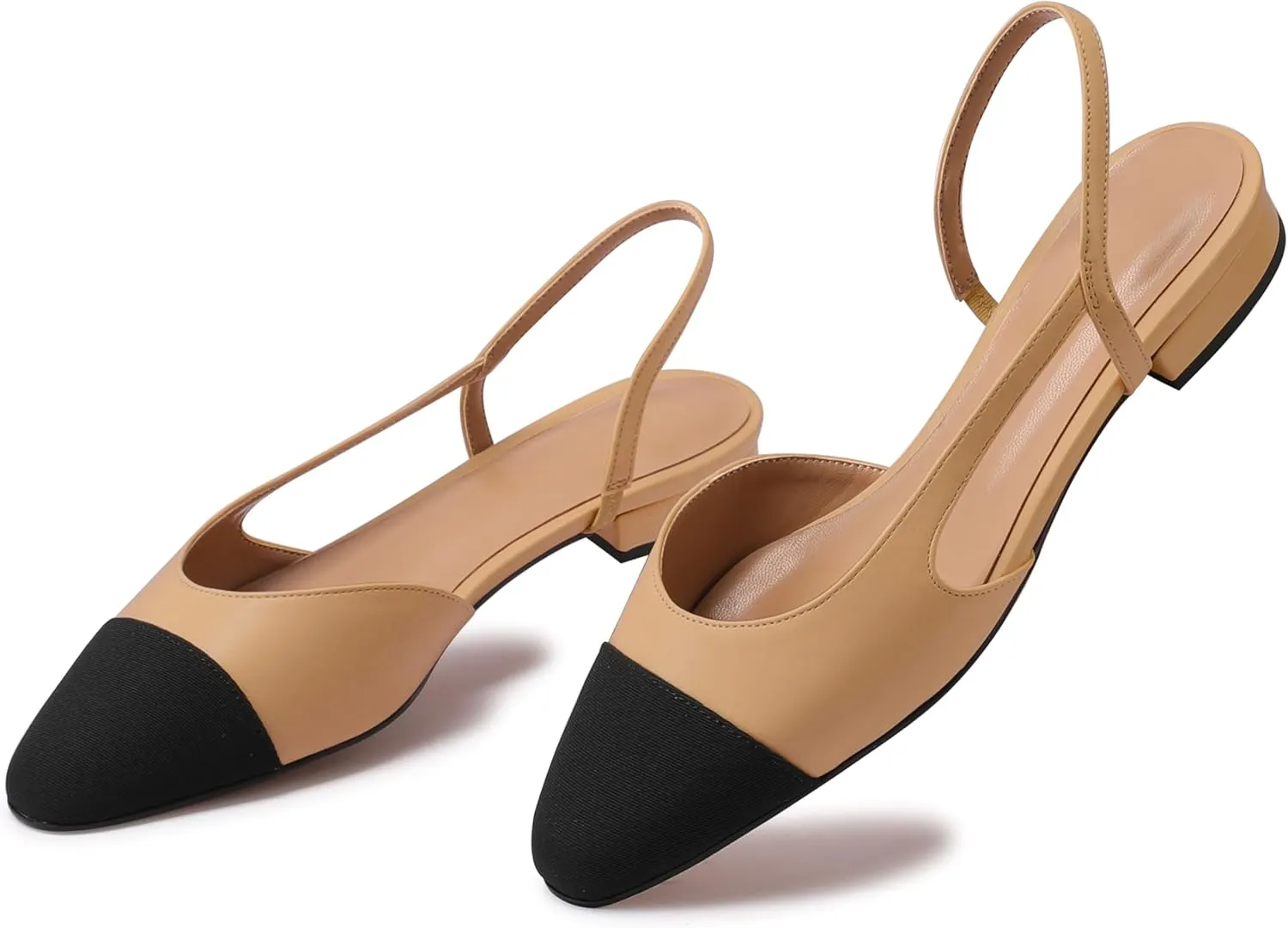 Slingback Flats for Women Sling Back Shoes Closed Toe Two Tone Low Heel Pumps Dressy Work Office Dress Shoes
