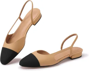 Slingback Flats for Women Sling Back Shoes Closed Toe Two Tone Low Heel Pumps Dressy Work Office Dress Shoes