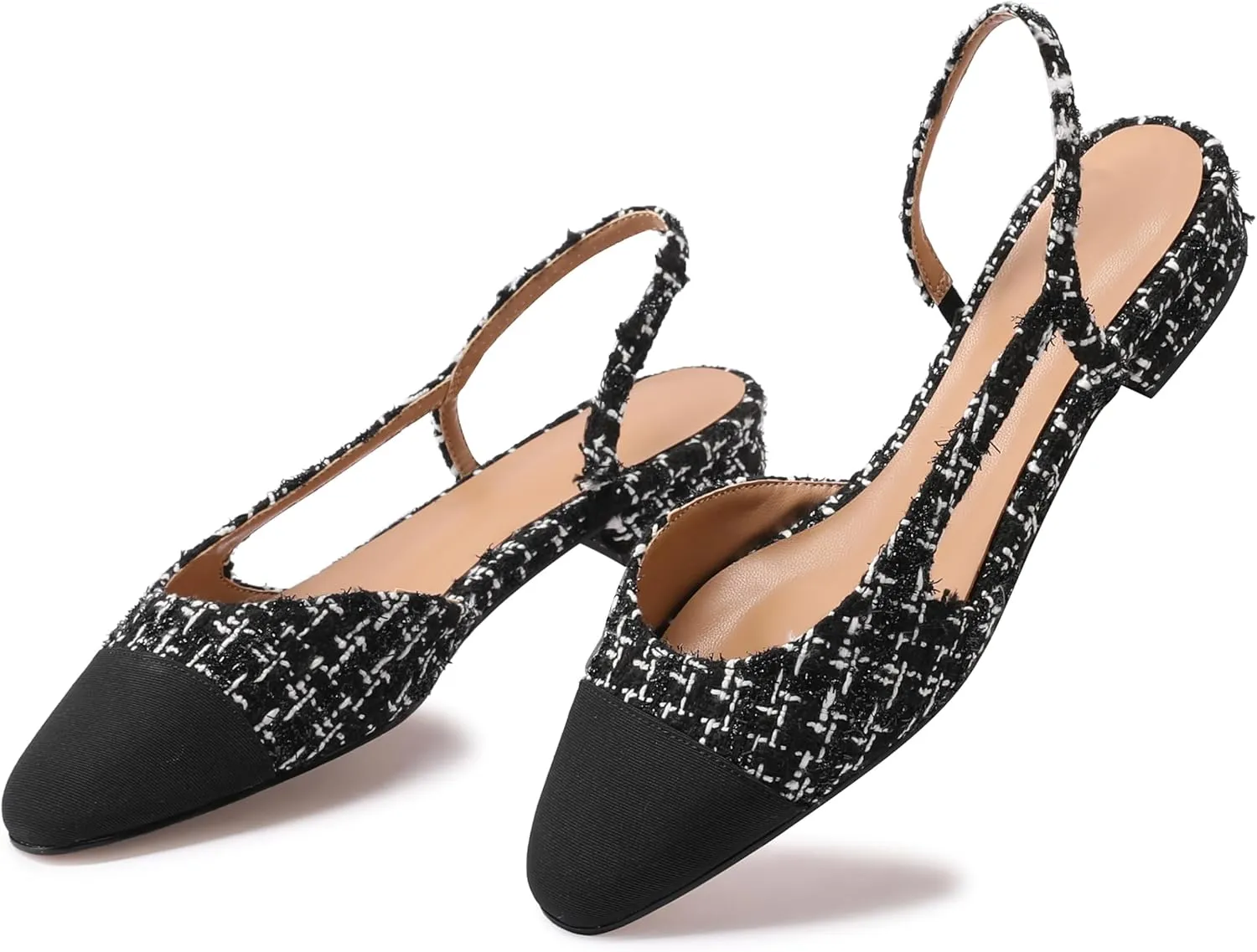 Slingback Flats for Women Sling Back Shoes Closed Toe Two Tone Low Heel Pumps Dressy Work Office Dress Shoes