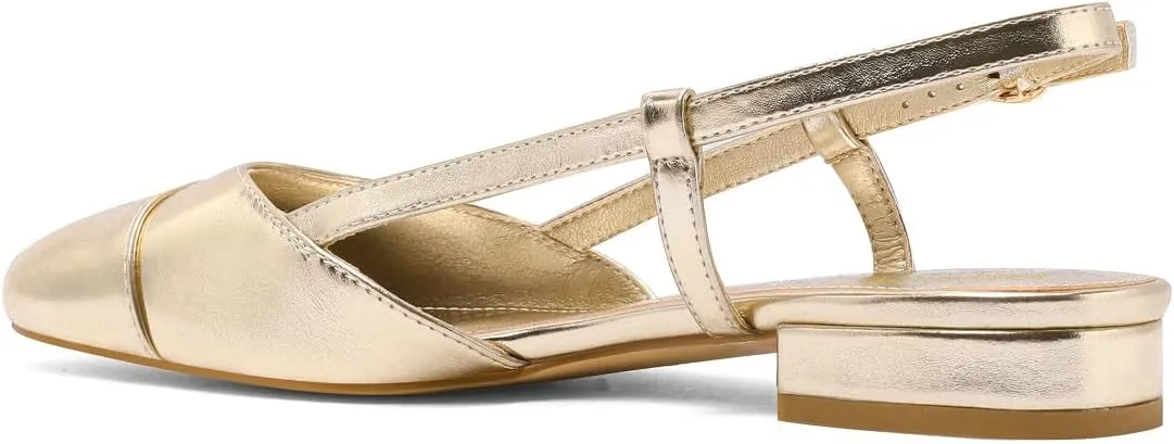 Slingback Flats for Women Two Toned Double Strap Block Low Heel Flats Classic Womens Sandals Comfortable Dressy