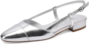 Slingback Flats for Women Two Toned Double Strap Block Low Heel Flats Classic Womens Sandals Comfortable Dressy