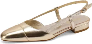 Slingback Flats for Women Two Toned Double Strap Block Low Heel Flats Classic Womens Sandals Comfortable Dressy