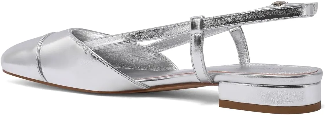 Slingback Flats for Women Two Toned Double Strap Block Low Heel Flats Classic Womens Sandals Comfortable Dressy