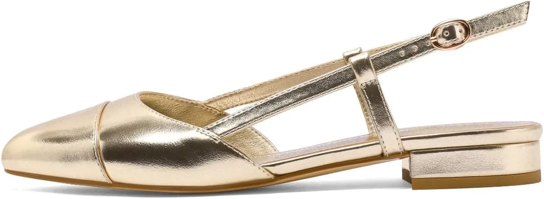 Slingback Flats for Women Two Toned Double Strap Block Low Heel Flats Classic Womens Sandals Comfortable Dressy