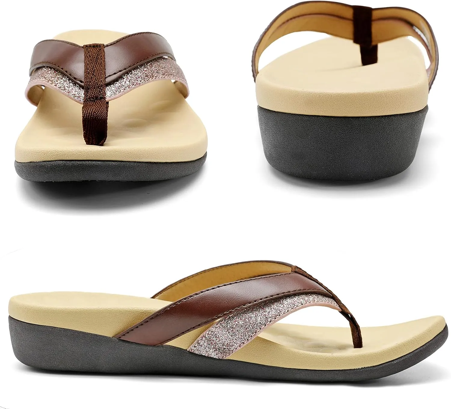 Sounity Soft Arch Support Comfortable Sandals for Womens, Best Summer Dress Flip Flops with Cushion Memory Foam, Outdoor Walking Slippers for Plantar Fasciitis…