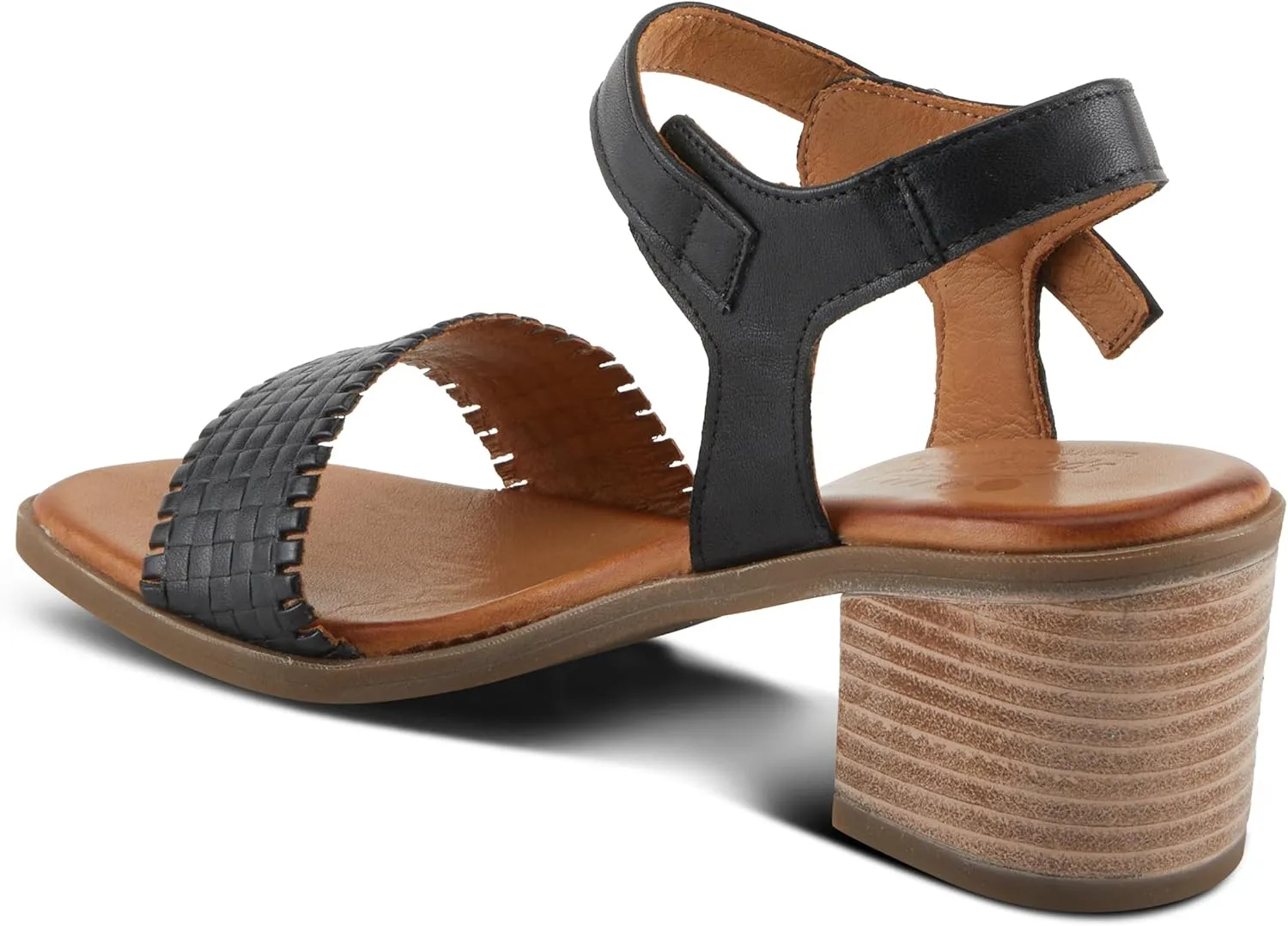 Spring Step NIFONA Women's Embossed Leather Sandals with Cushioned Footbed and Stacked Heel