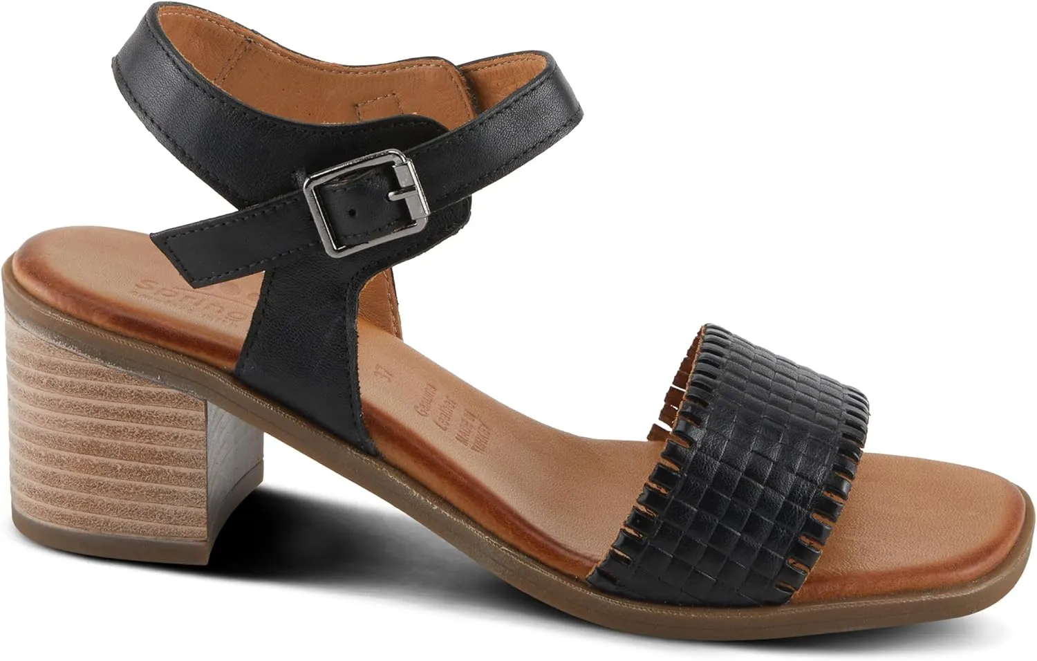Spring Step NIFONA Women's Embossed Leather Sandals with Cushioned Footbed and Stacked Heel