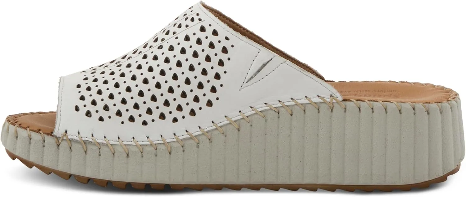 Spring Step Women's RHYDIAN Slip-On Leather Wedge Sandals – Perforated Flower Design, Cushioned Footbed, Made in Turkey
