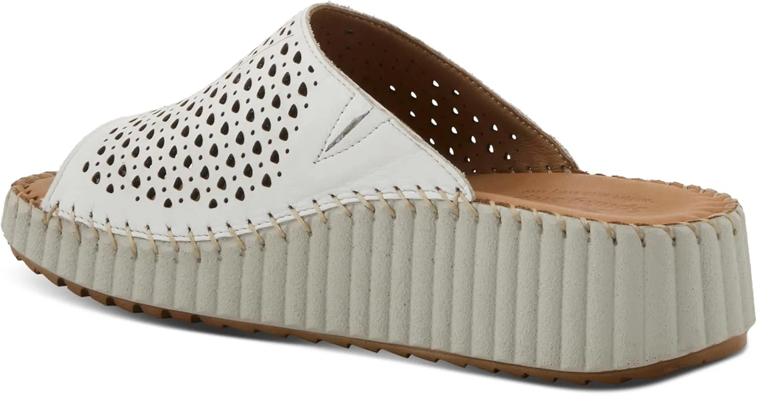Spring Step Women's RHYDIAN Slip-On Leather Wedge Sandals – Perforated Flower Design, Cushioned Footbed, Made in Turkey