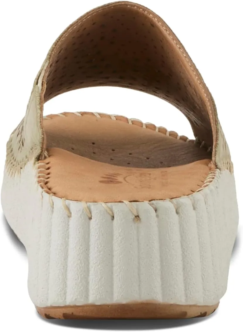 Spring Step Women's RHYDIAN Slip-On Leather Wedge Sandals – Perforated Flower Design, Cushioned Footbed, Made in Turkey