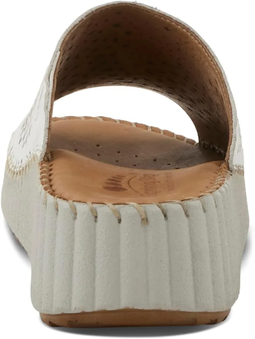 Spring Step Women's RHYDIAN Slip-On Leather Wedge Sandals – Perforated Flower Design, Cushioned Footbed, Made in Turkey