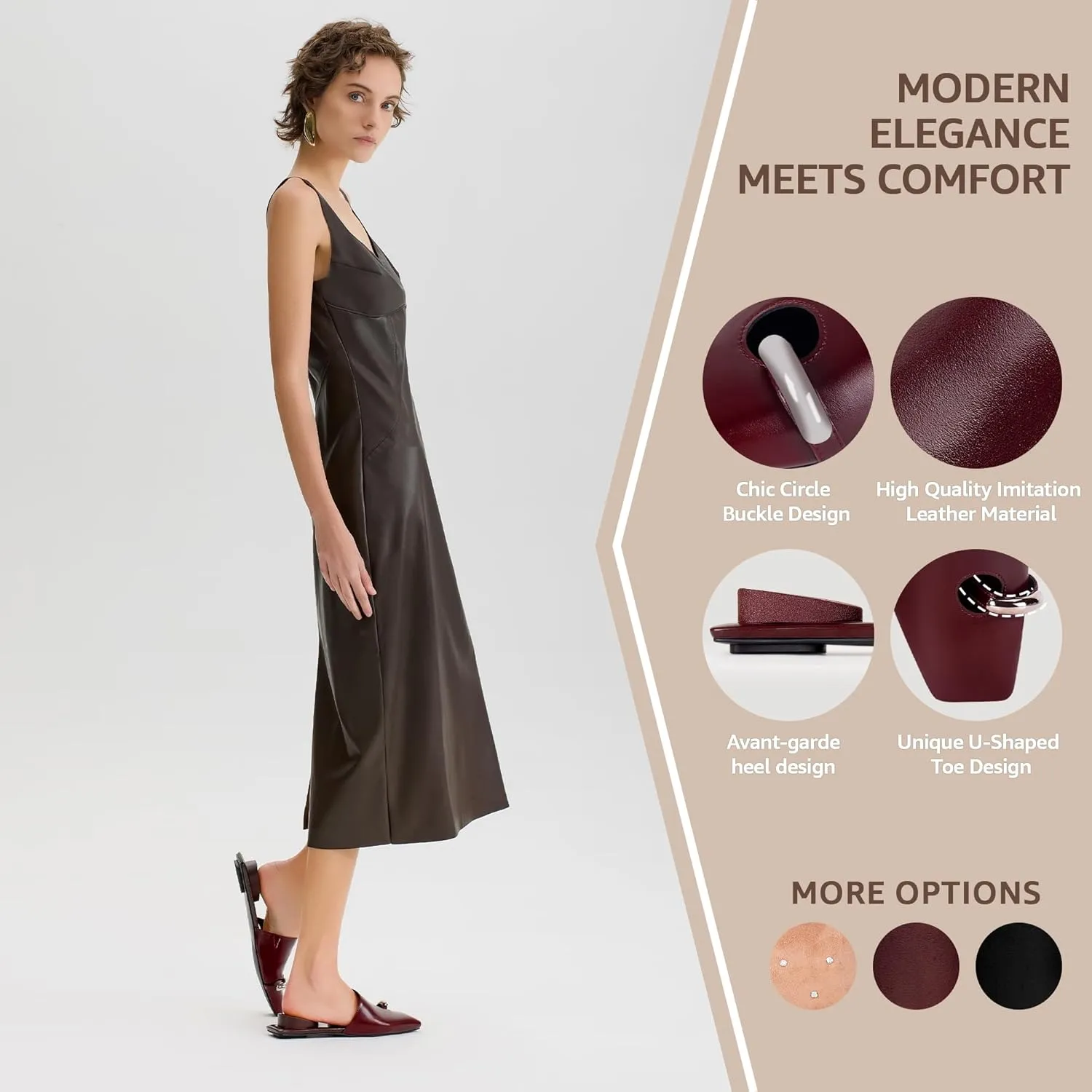 Square Toe Mule Sandals for Women Slip On Kitten Heels with Inverted Heel Cushioned Footbed Toe Ring Clog Slides Low Heel Faux Leather