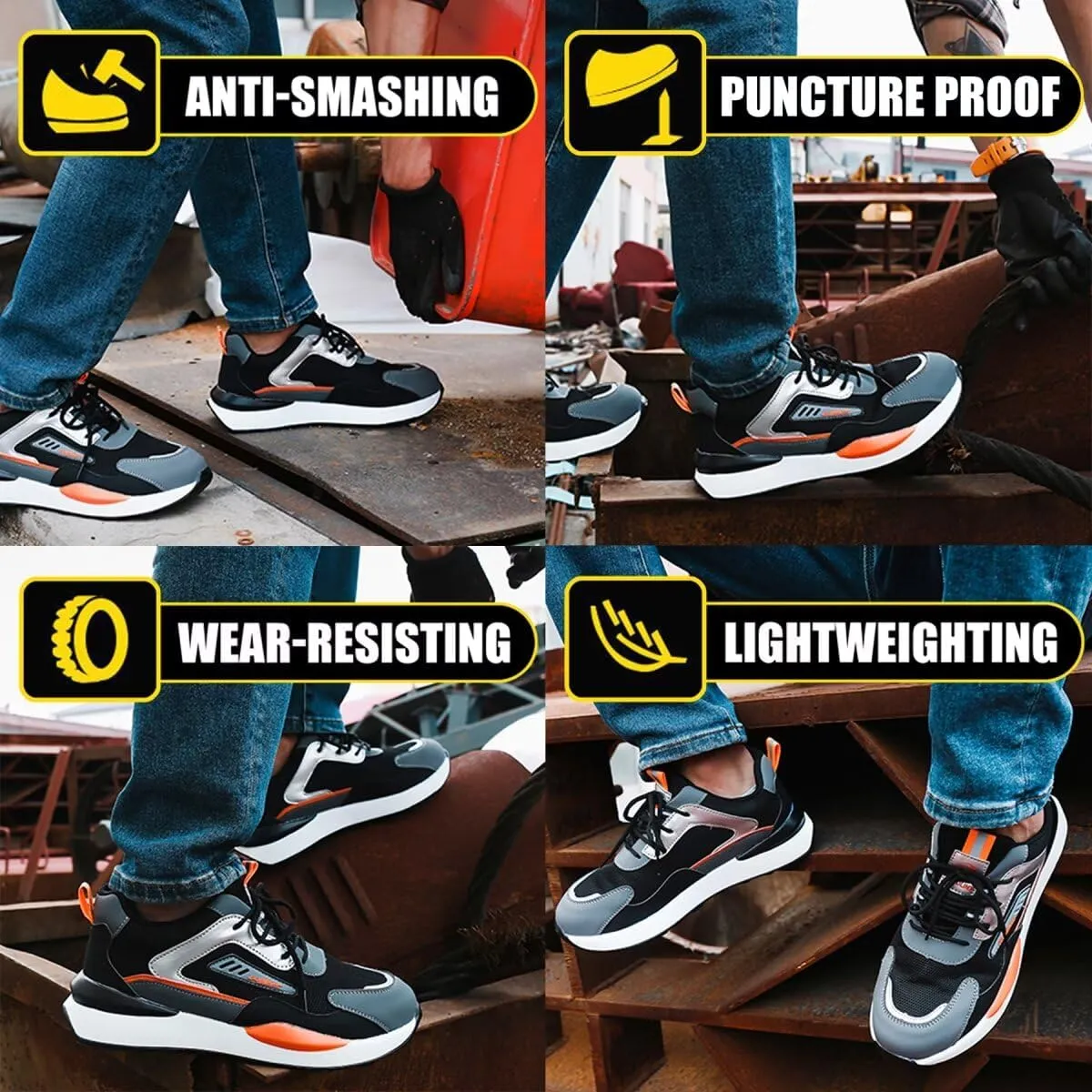 Steel Toe Sneakers for Men Women Lightweight Safety Work Shoes Comfortable Sneakers Slip-Resistant Composite Toe Shoes for Construction