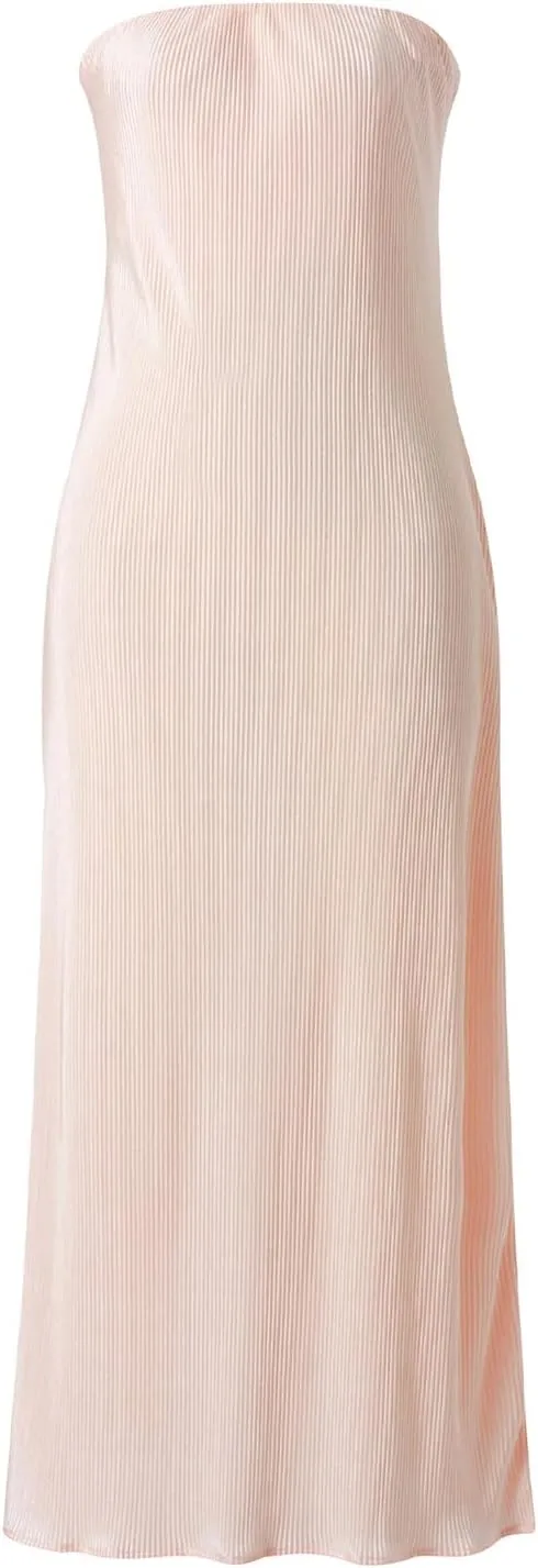 Strapless Tube Top Long Dresses for Women Backless Sleeveless Off Shoulder Bodycon Maxi Bandeau Dress Party Clubwear