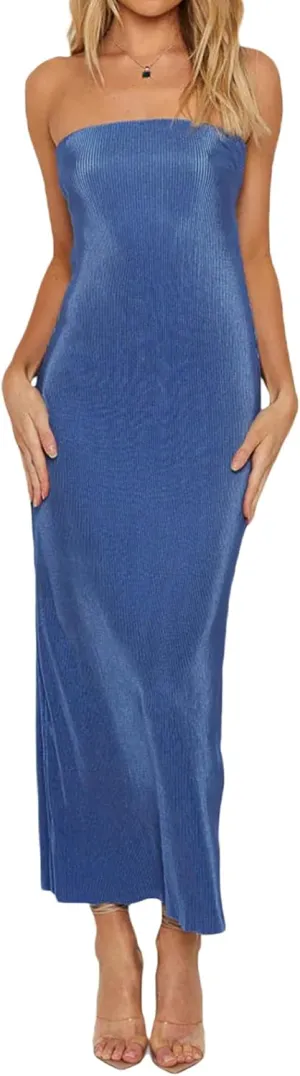 Strapless Tube Top Long Dresses for Women Backless Sleeveless Off Shoulder Bodycon Maxi Bandeau Dress Party Clubwear