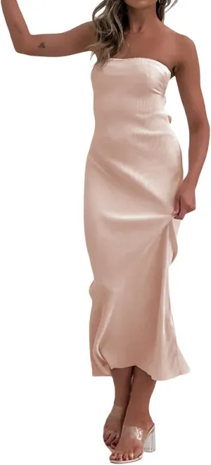 Strapless Tube Top Long Dresses for Women Backless Sleeveless Off Shoulder Bodycon Maxi Bandeau Dress Party Clubwear