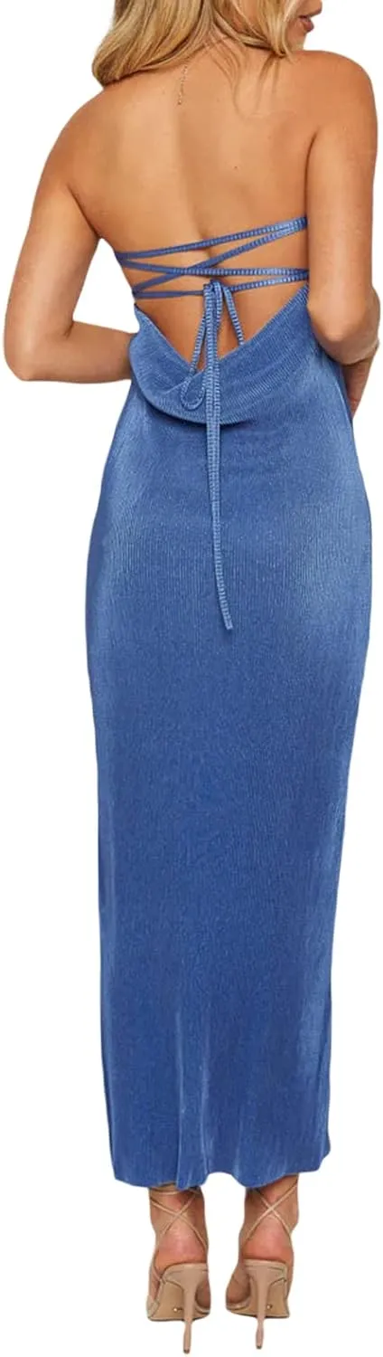 Strapless Tube Top Long Dresses for Women Backless Sleeveless Off Shoulder Bodycon Maxi Bandeau Dress Party Clubwear