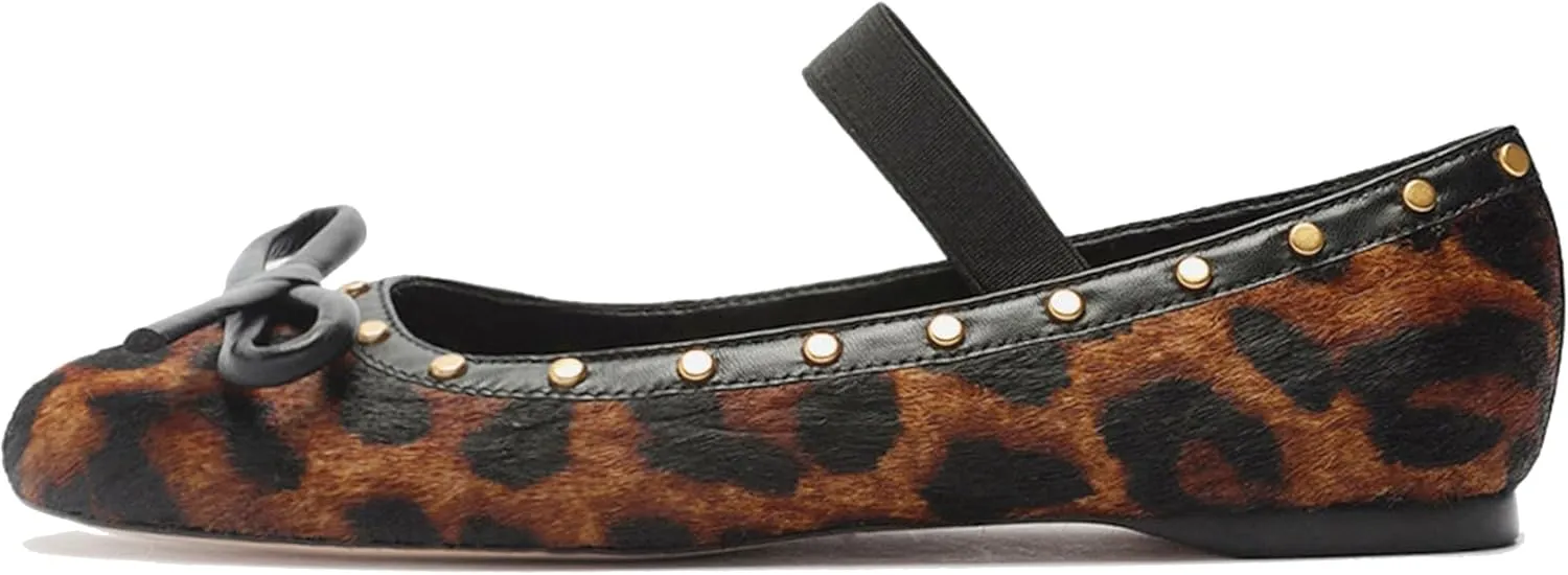 Studded Flats for Women Elegant Bow Adorned Mary Jane Shoes with Round Toe and Strap Stylish Footwear Perfect for Dating and Parties