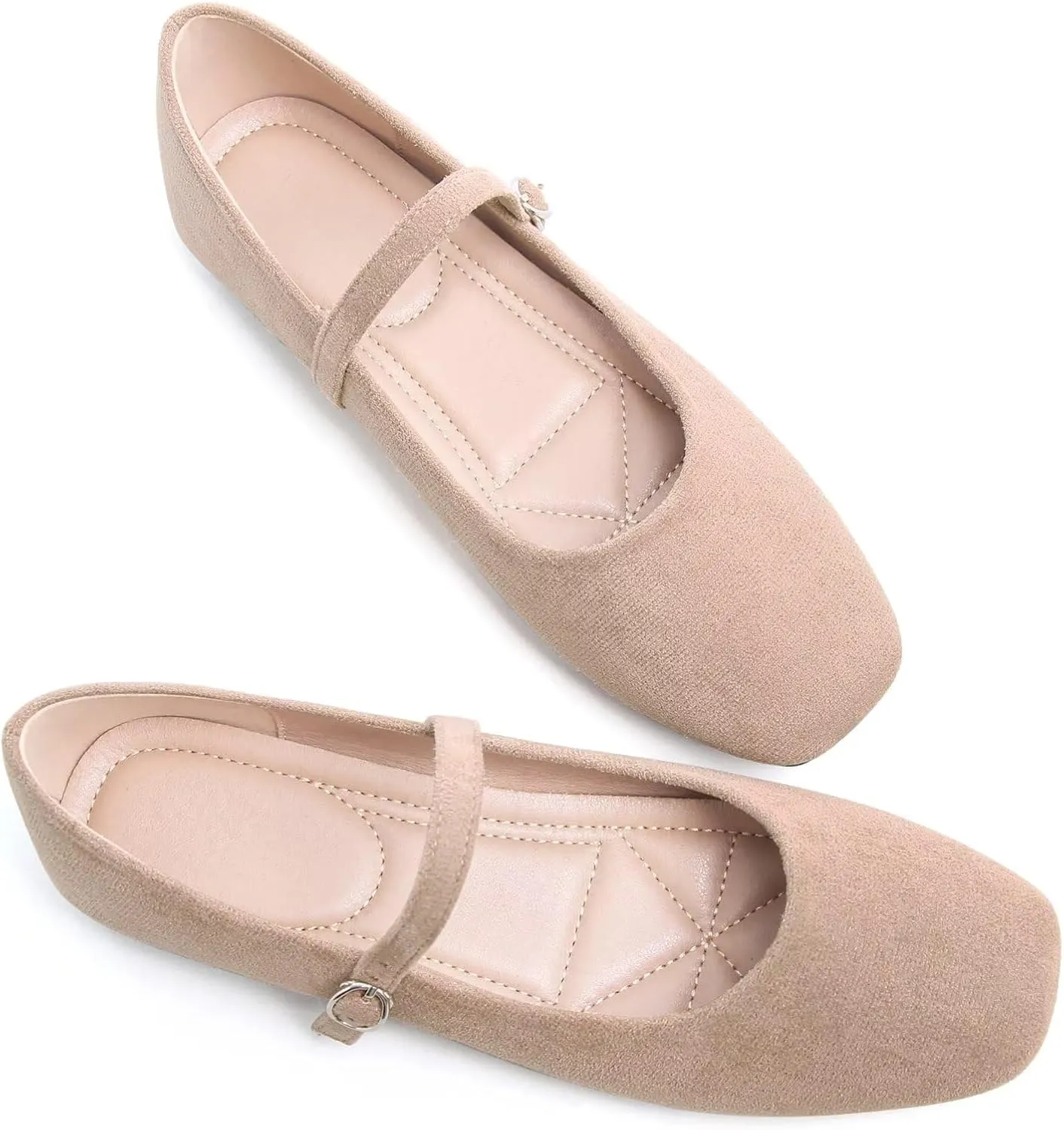 Stunner Mary Jane Square Toe Black Ballet Flats for Women - Comfortable Ankle Strap Casual Slip On Flats