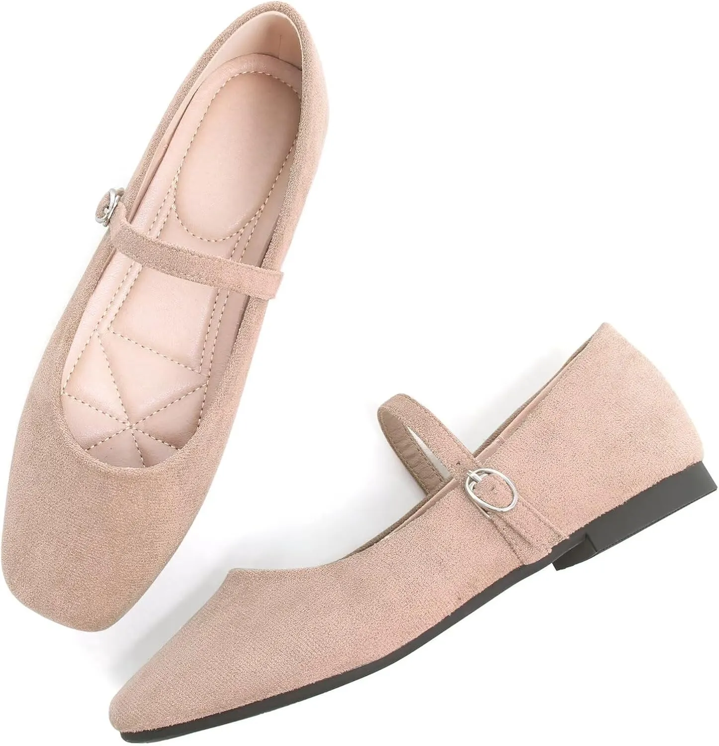 Stunner Mary Jane Square Toe Black Ballet Flats for Women - Comfortable Ankle Strap Casual Slip On Flats