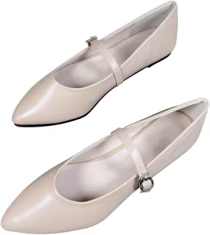 Stunner Women's Mary Jane Flats Fashion Pointed Toe Ballet Flats Comfort Buckle Strap Walk Flats