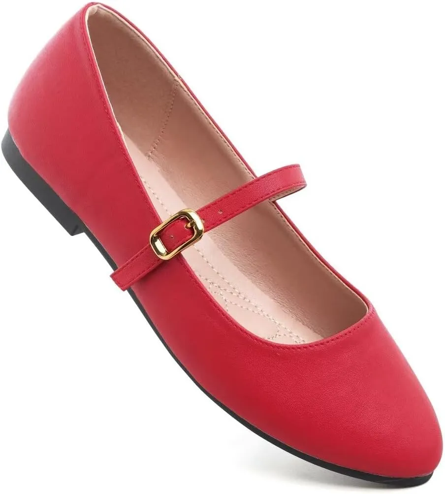 Stunner Women's Mary Jane Flats Fashion Round Toe Ballet Flats Comfortable Ankle Strap Flats Slip On Dress Flats