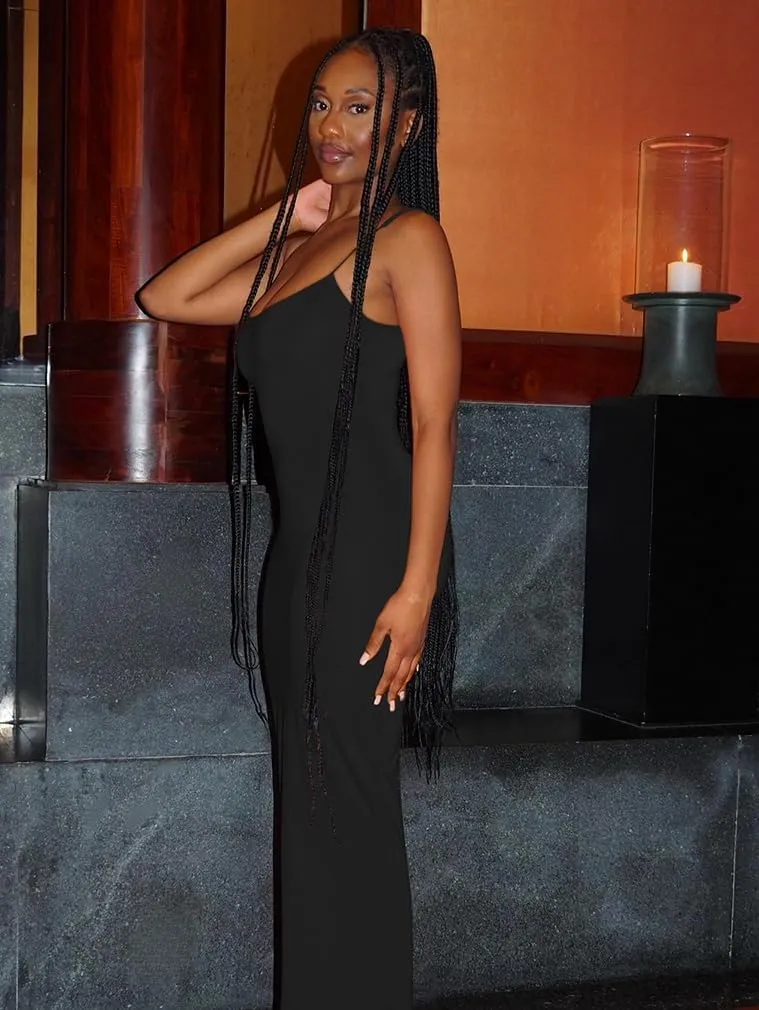 Stylishine Women's Sexy Spaghetti Straps Bodycon Split Scoop Neck Cocktail Party Maxi Dress