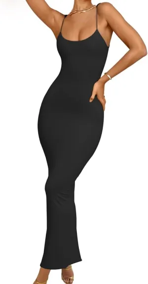 Stylishine Women's Sexy Spaghetti Straps Bodycon Split Scoop Neck Cocktail Party Maxi Dress