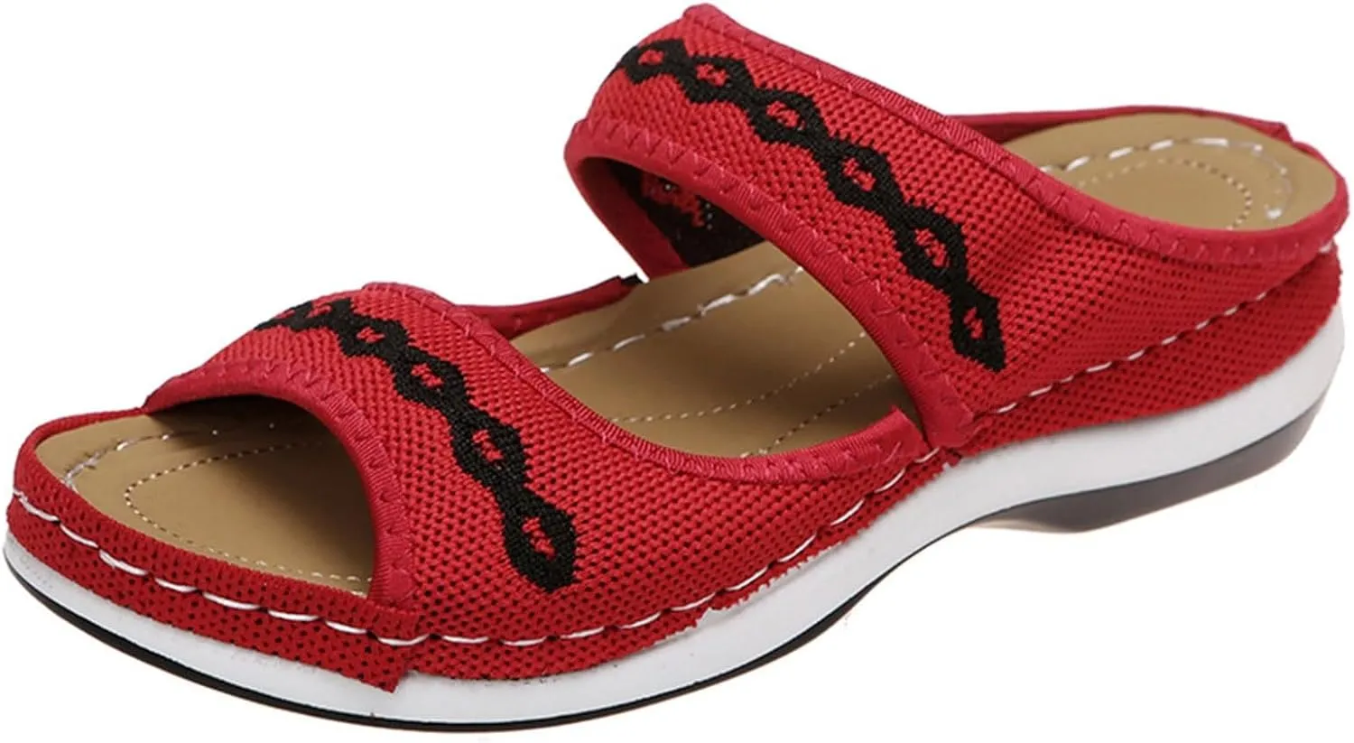 SuanlaTDS Women's Orthopedic Wedge Sandals Platform Arch Support 2025 Comfortable Slip On Low Heels Summer Shoes Casual Dressy Double Band Open Toe Wedges Beach Sandal Slides Slippers