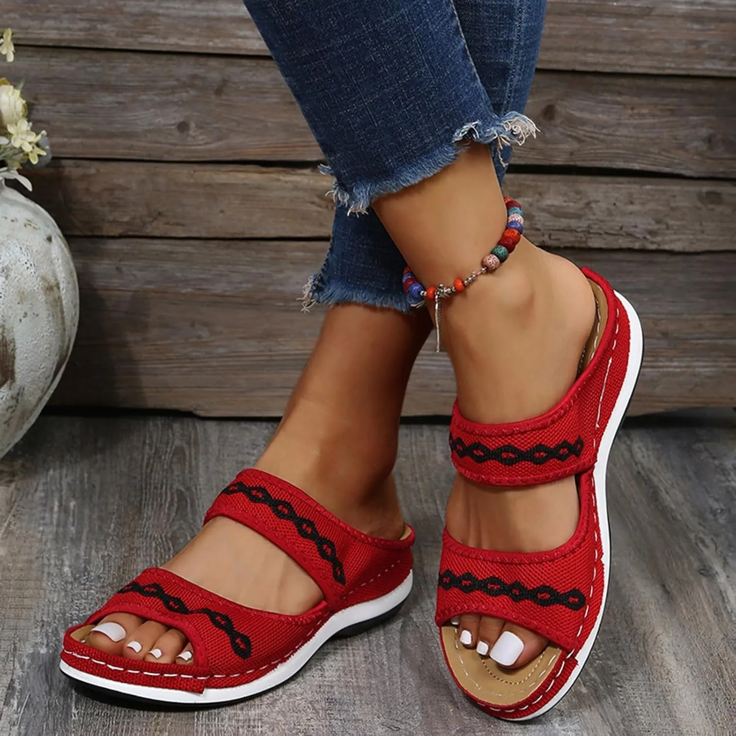 SuanlaTDS Women's Orthopedic Wedge Sandals Platform Arch Support 2025 Comfortable Slip On Low Heels Summer Shoes Casual Dressy Double Band Open Toe Wedges Beach Sandal Slides Slippers