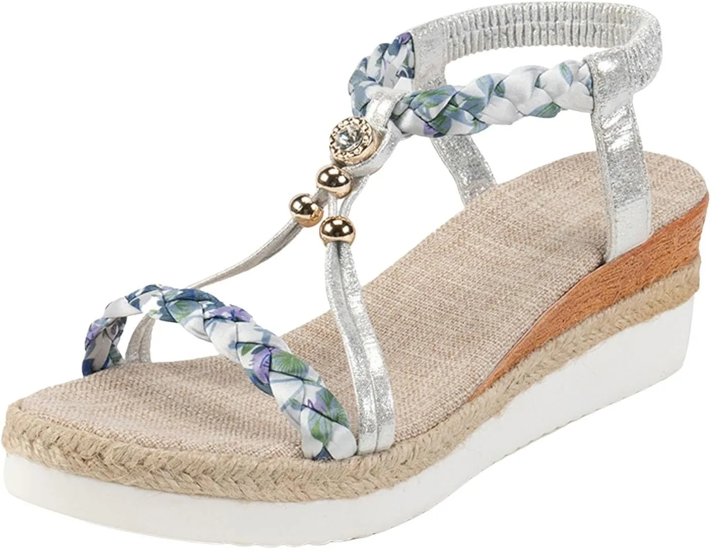 SuanlaTDS Womens Wedge Sandals Espadrilles Elastic Ankle Strap Open Toe Platform Wedges Sandals Espadrille Boho Elegant Low Heel Slides Sandals Dressy Summer Casual Walking Shoes