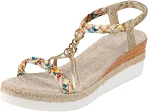 SuanlaTDS Womens Wedge Sandals Espadrilles Elastic Ankle Strap Open Toe Platform Wedges Sandals Espadrille Boho Elegant Low Heel Slides Sandals Dressy Summer Casual Walking Shoes