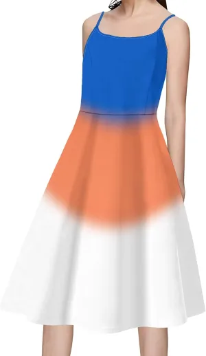 Summer Cami Midi Halter Tank Short Dress Off-Shoulder Backless Adjustable Shoulder Strap Knee-Length Sundress S-3XL