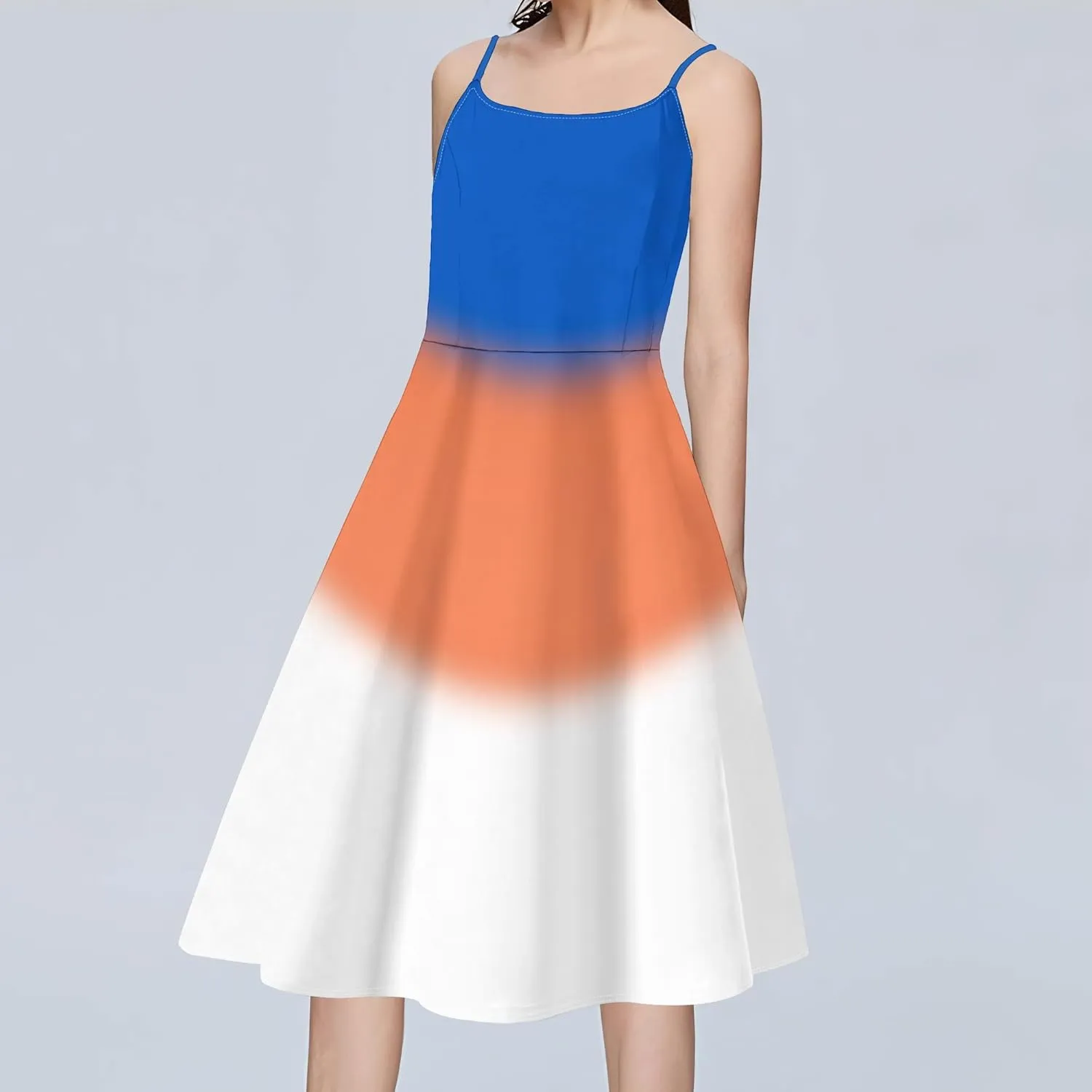 Summer Cami Midi Halter Tank Short Dress Off-Shoulder Backless Adjustable Shoulder Strap Knee-Length Sundress S-3XL