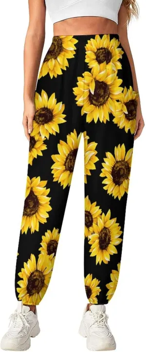 Sunflower Floral Yoga Bloomers Womens Hippie Harem Pants Knickerbockers Elastic Gym Home Wear Casual Loose Sweatpants