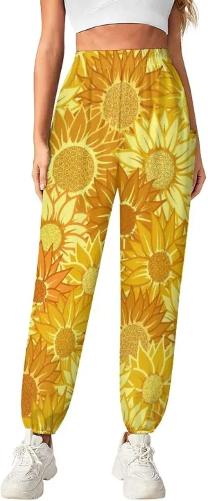 Sunflower Floral Yoga Bloomers Womens Hippie Harem Pants Knickerbockers Elastic Gym Home Wear Casual Loose Sweatpants
