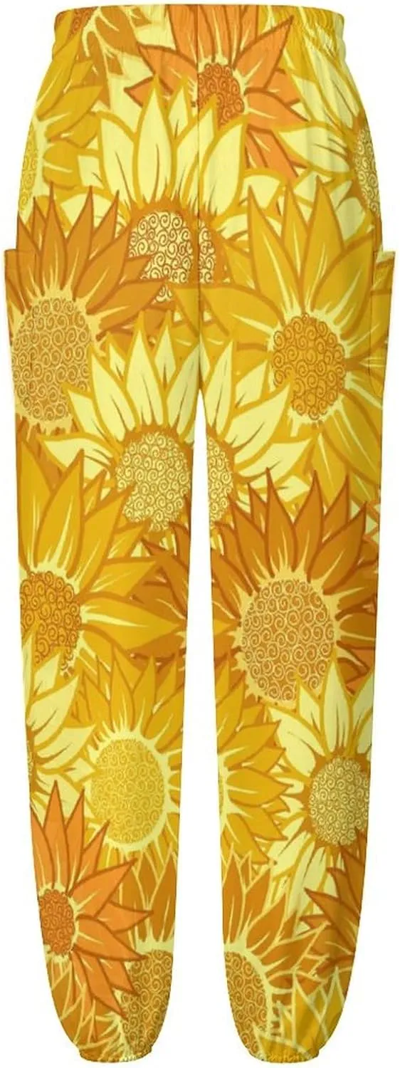 Sunflower Floral Yoga Bloomers Womens Hippie Harem Pants Knickerbockers Elastic Gym Home Wear Casual Loose Sweatpants