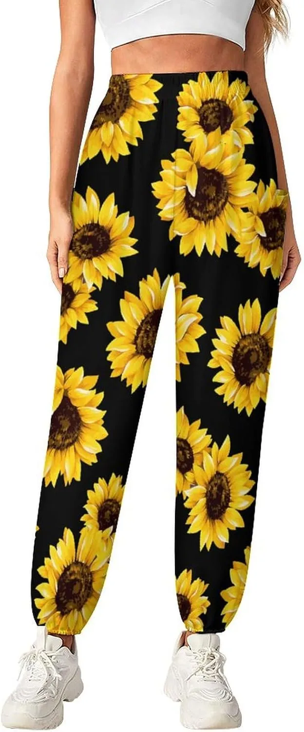 Sunflower Floral Yoga Bloomers Womens Hippie Harem Pants Knickerbockers Elastic Gym Home Wear Casual Loose Sweatpants