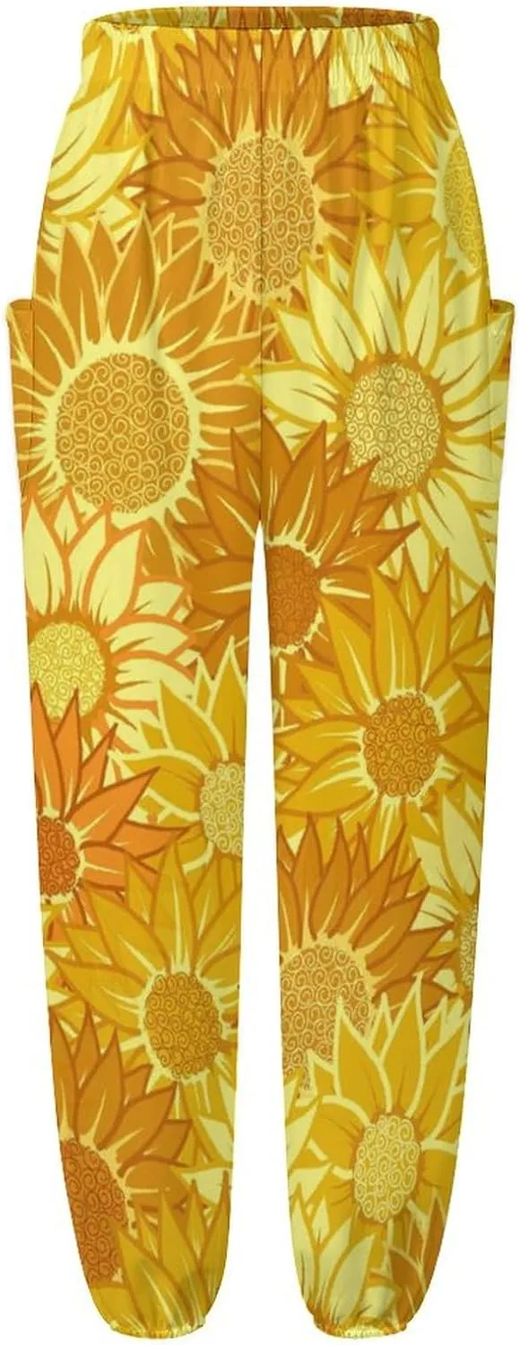 Sunflower Floral Yoga Bloomers Womens Hippie Harem Pants Knickerbockers Elastic Gym Home Wear Casual Loose Sweatpants